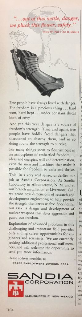 Sandia 1956 SA v195i1 p104 OUT OF THIS NETTLE DANGER SAFETY