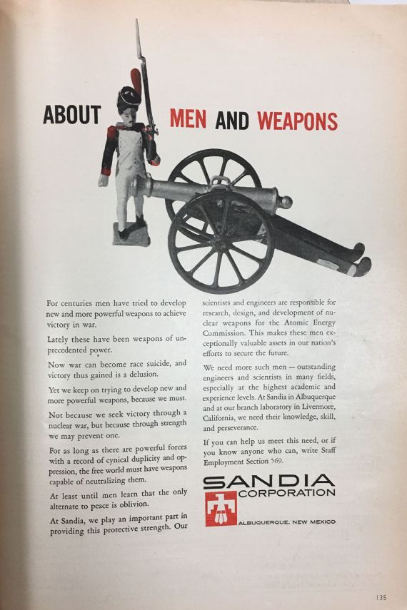 Sandia 1958 SA v198i5 p135 about men and weapons